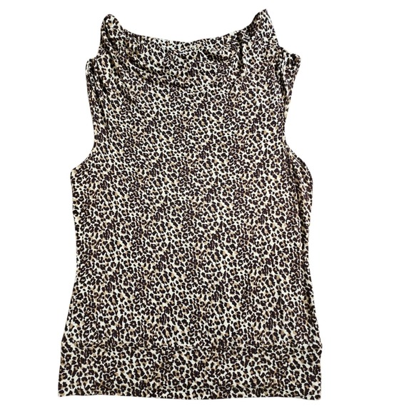 Michael Kors Leopard Animal Print Draped Cowl Neck Sleeveless Top L Rayon Blend - Picture 5 of 8